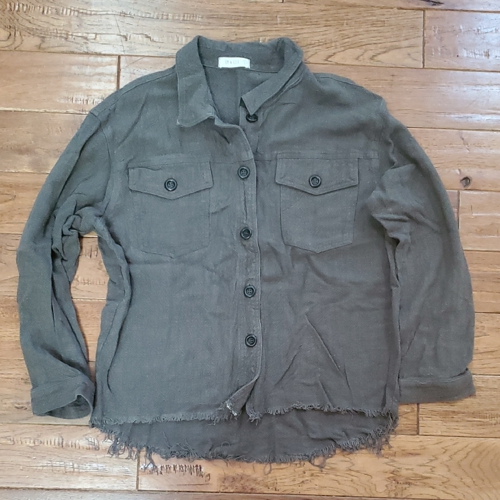 Em & Elle Linen Blend Raw Edge Shaket